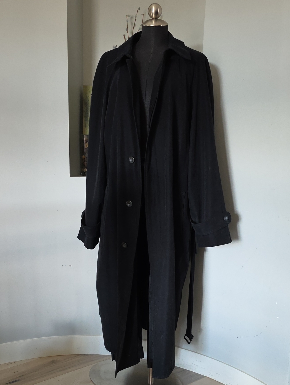 Vintage BOSA Black Trench Coat Long Duster Overcoat 80s 90s Men's Sz 46
